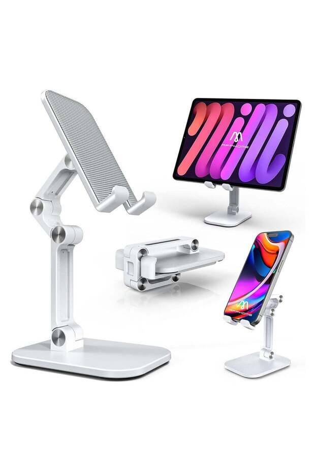Foldable Phone Stand With Adjustable Height and Angle for Desk (White)