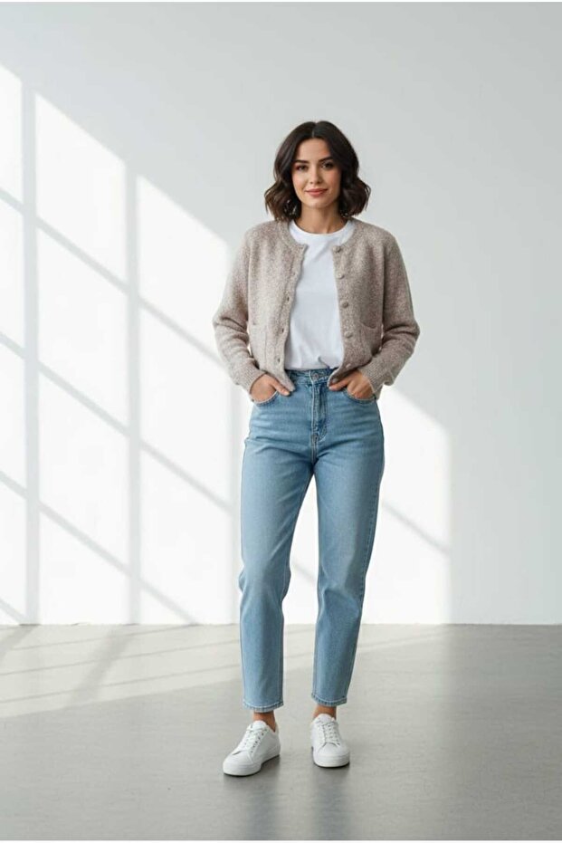 Knitted Cardigan with Coated Buttons
