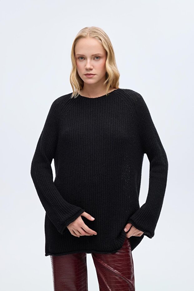 Boat Neck Oversized Soft Textured Knitwear Sweater