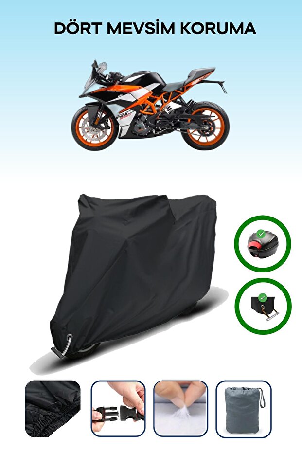 Black Rear Bag and Lock Compatible Ktm 390 Rc Compatible Motorcycle Tarpaulin