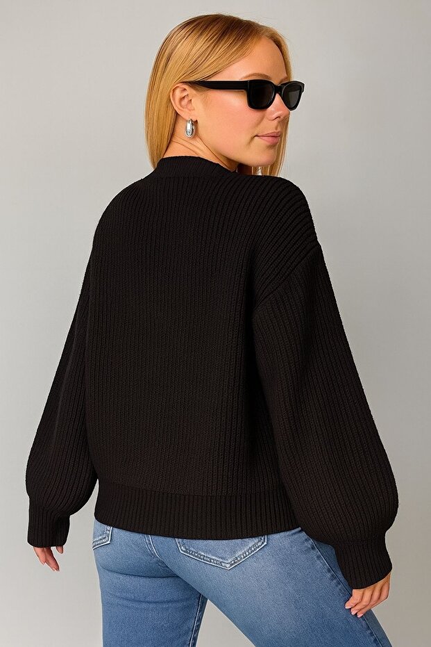 KADIN DÖKÜMLÜ V YAKA SELANİK ÖRGÜ BASİC KAZAK - 4