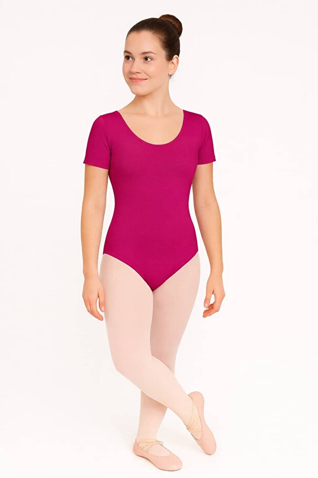 Fuchsia Short Sleeve Ballet Leotard-Adult