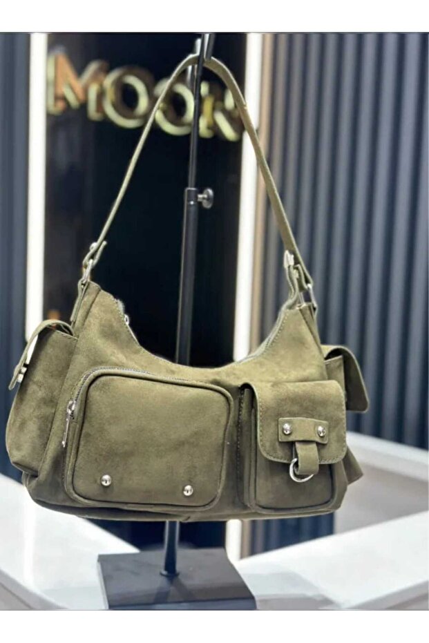 Women's Suede Sports Large Size Shoulder Bag Khaki