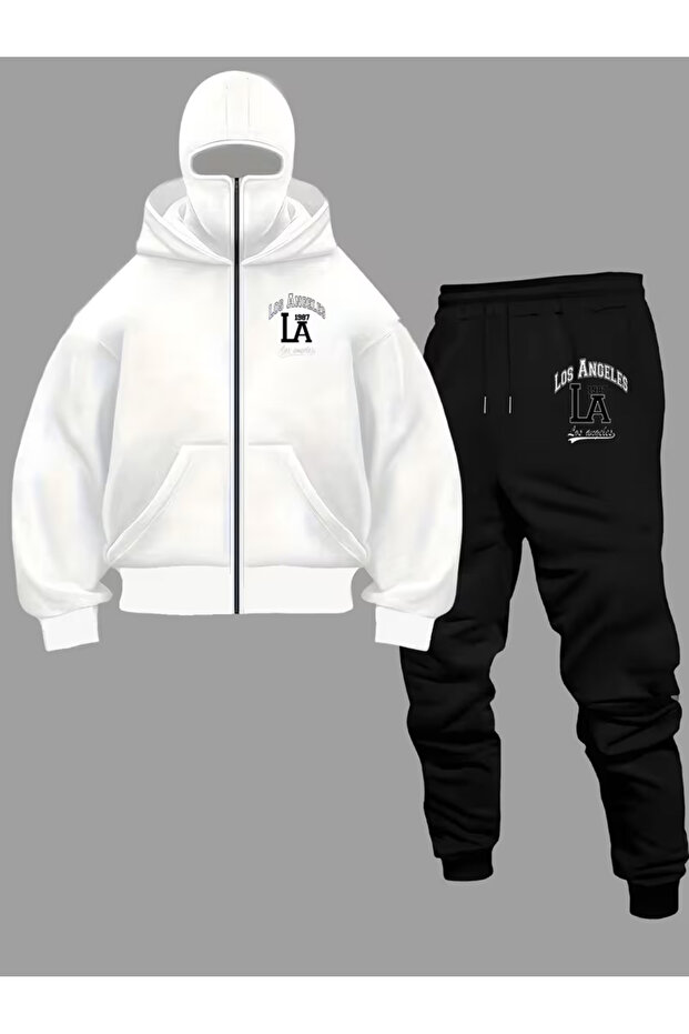 Men's Casual Sports Two Piece Set - K Hooded Zippered Sweatshirt Printed