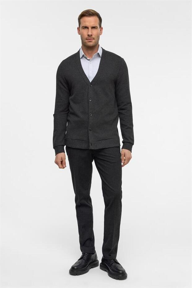 Antrasit Regular Düz V Yaka Hırka - 6