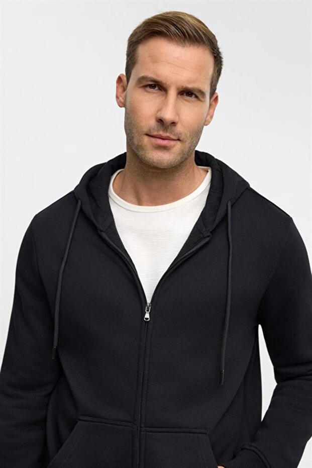 Siyah Regular Düz Bisiklet Yaka Sweatshirt - 4