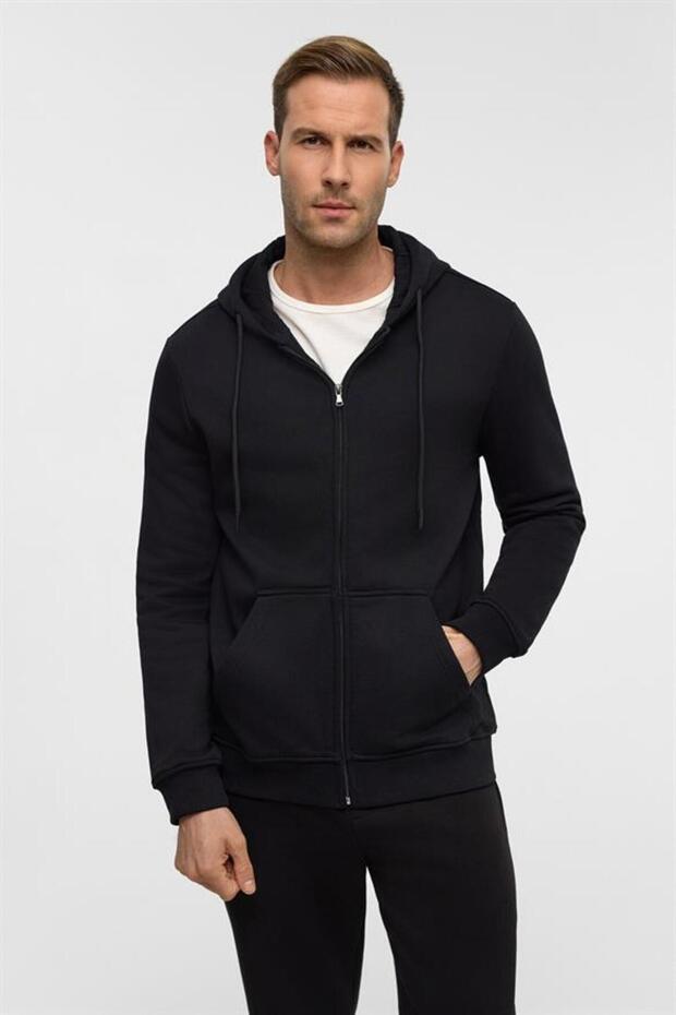 Siyah Regular Düz Bisiklet Yaka Sweatshirt - 3