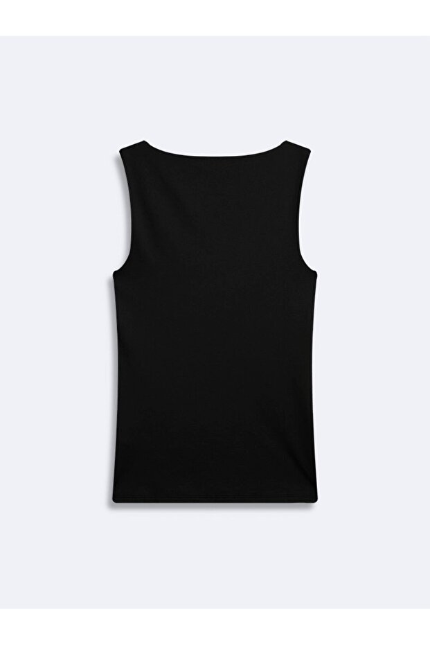 Kısa Kollu Sıfır Yaka Basic Siyah Atlet - 2