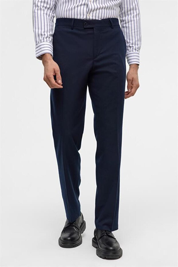 Lacivert Regular Düz Pantolon - 3