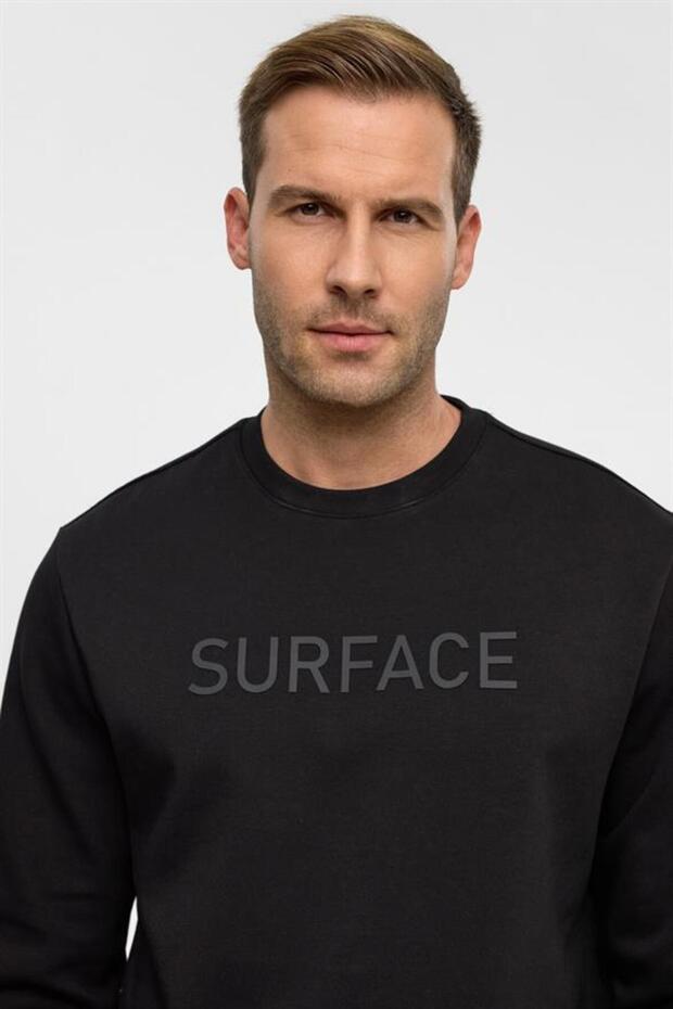 Siyah Regular Düz Bisiklet Yaka Sweatshirt - 3