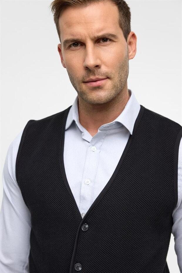 Siyah Regular Kapitone V Yaka Yelek - 4