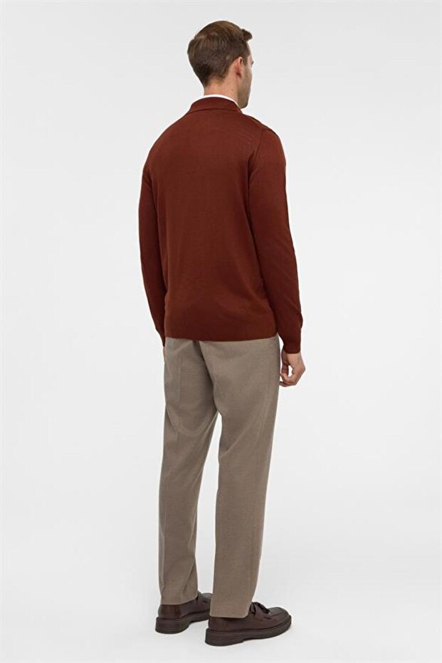 Kiremit Regular Düz Polo Yaka Triko - 8