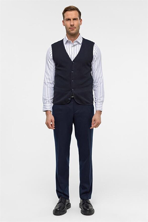 Lacivert Regular Kapitone V Yaka Yelek - 5