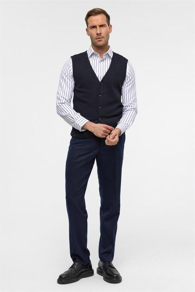 Lacivert Regular Kapitone V Yaka Yelek - 7