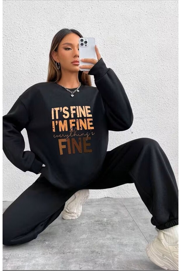 Fine Printed Pattern - Top and Bottom Tracksuit Set