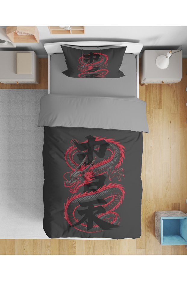 Dragon Patterned 3D Digital Printed Single Youth Boys' Duvet Cover Set Sleeping Set