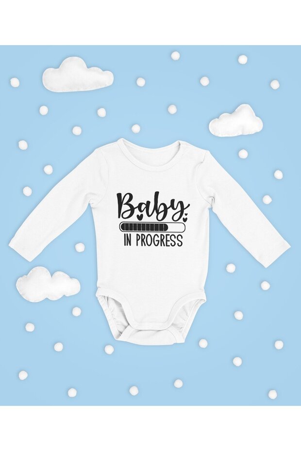 Baby in Progress Written on It Cotton Soft Unisex Snap Fastener Long Sleeve Bodysuit