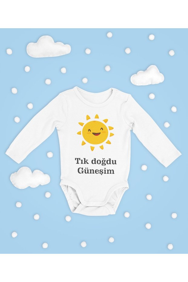 Born to Shine Sun Written Cotton Soft Unisex Snap Fastener Long Sleeve Bodysuit