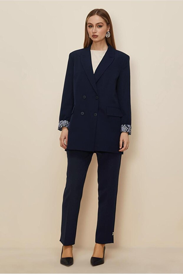 سترة بليزر منقوشة بأكمام 46191 - 1