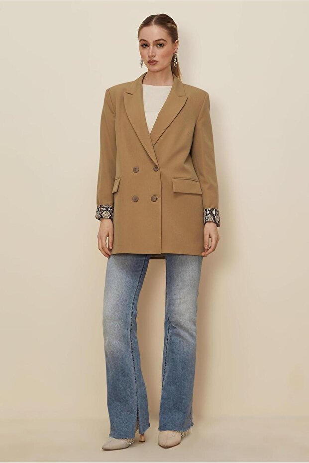 سترة بليزر منقوشة بأكمام 46191 - 1