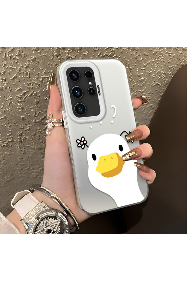 Samsung Galaxy S23 Ultra Compatible Silicone Edge Hard Back Anti-Fall Case Sweet Duck