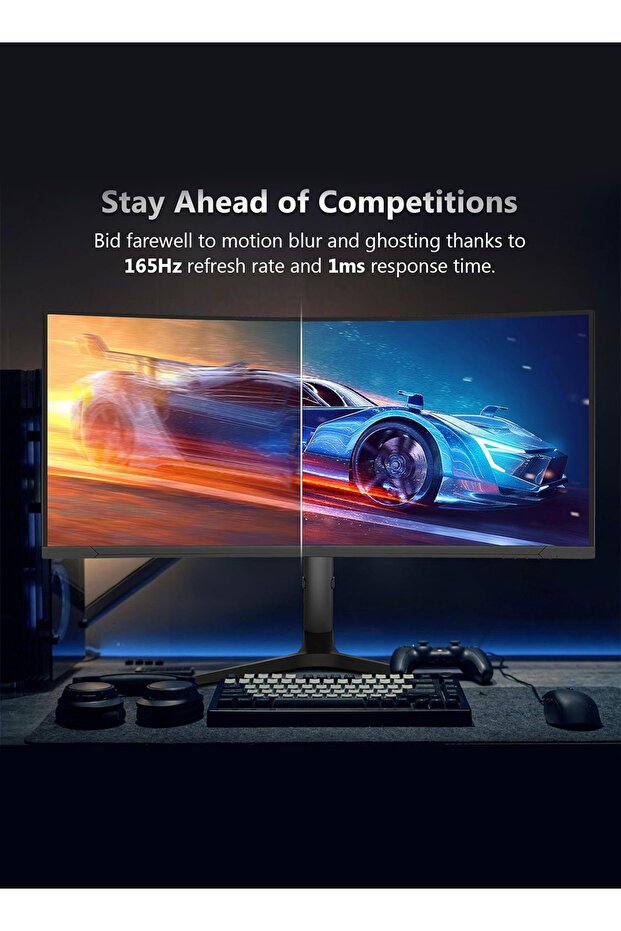 34" Curved WQHD 3440×1440 Gaming Monitor 165Hz, 1ms, 1500R - 6