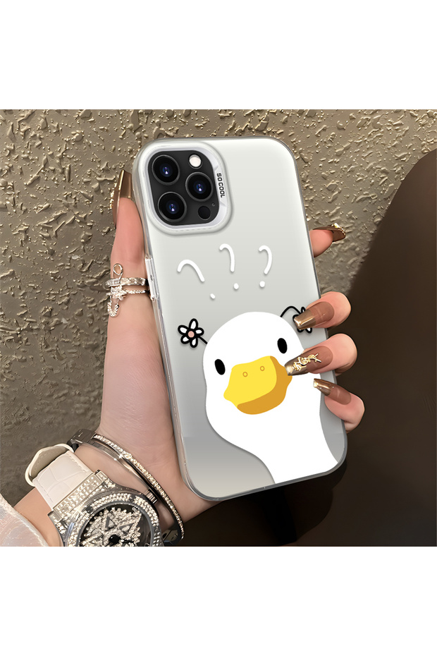 iPhone 15 Pro Max Compatible Silicone Edge Hard Back Anti-Fall Case Sweet Duck