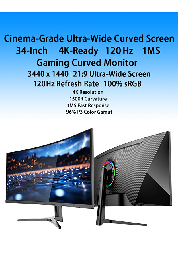 34" Curved WQHD 3440×1440 Gaming Monitor 120Hz, 1ms, 1500R, HDR 10 - 2