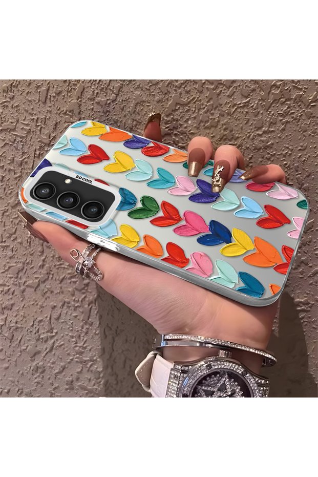 Samsung Galaxy S23 Fe Compatible Silicone Edge Hard Back Anti-Fall Case Colorful Heart