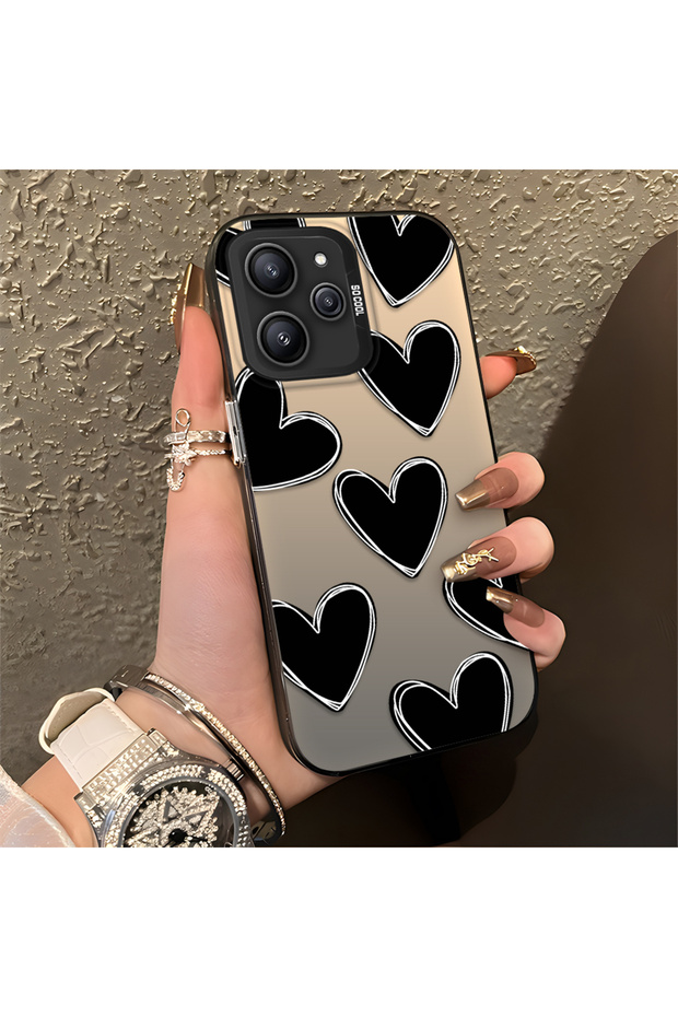 Xiaomi Redmi 12 4g Compatible Silicone Edge Hard Back Anti-Fall Case Heart Pattern