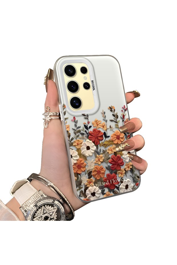 Samsung Galaxy S24 Ultra Compatible Silicone Edge Hard Back Anti-Fall Case Beautiful Flower