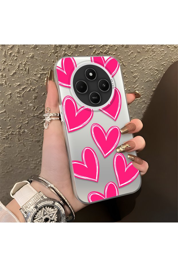Xiaomi Redmi 14C 4g Compatible Silicone Edge Hard Back Anti-Fall Case Heart Pattern