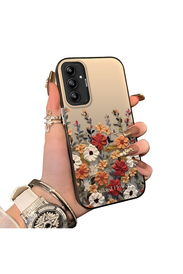 Samsung Galaxy A14 Compatible Silicone Edge Hard Back Anti-Fall Case Beautiful Flower