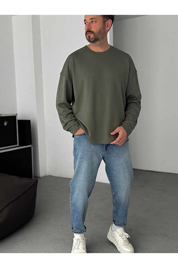 Haki Modal Kumaş Likralı Oversize Sweatshirt By - 6
