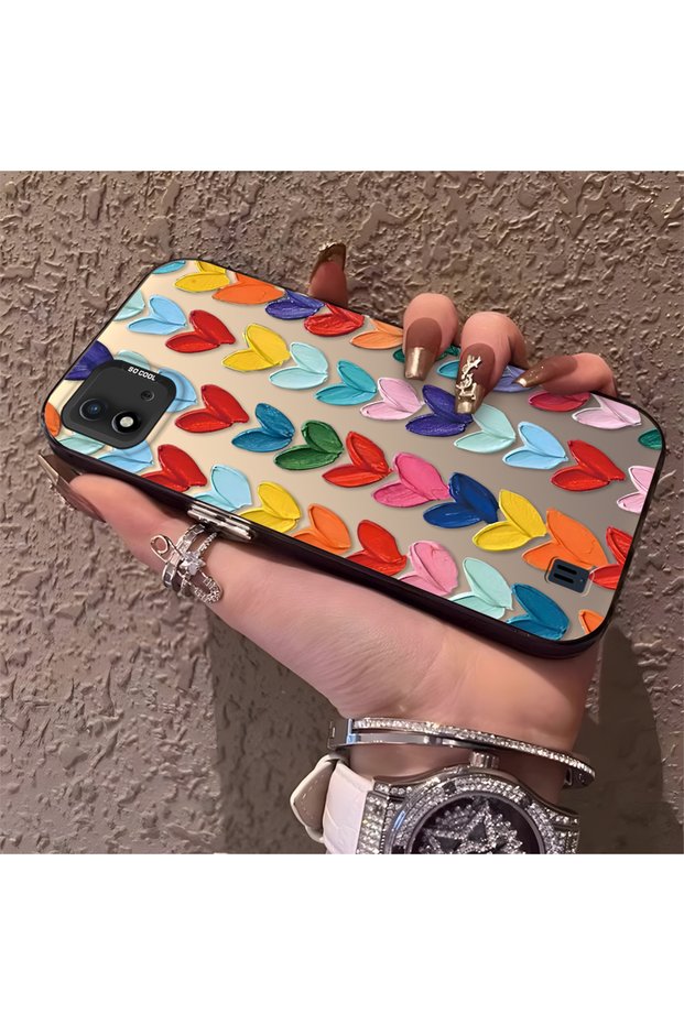 Realme C20/C20A Compatible Silicone Edge Hard Back Anti-Fall Case Colorful Heart
