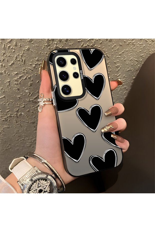 Samsung Galaxy S24 Ultra Compatible Silicone Edge Hard Back Anti-Fall Case Heart Pattern