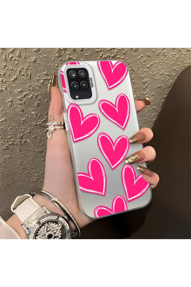 Samsung Galaxy A12/M12 Compatible Silicone Edge Hard Back Anti-Fall Case Heart Pattern