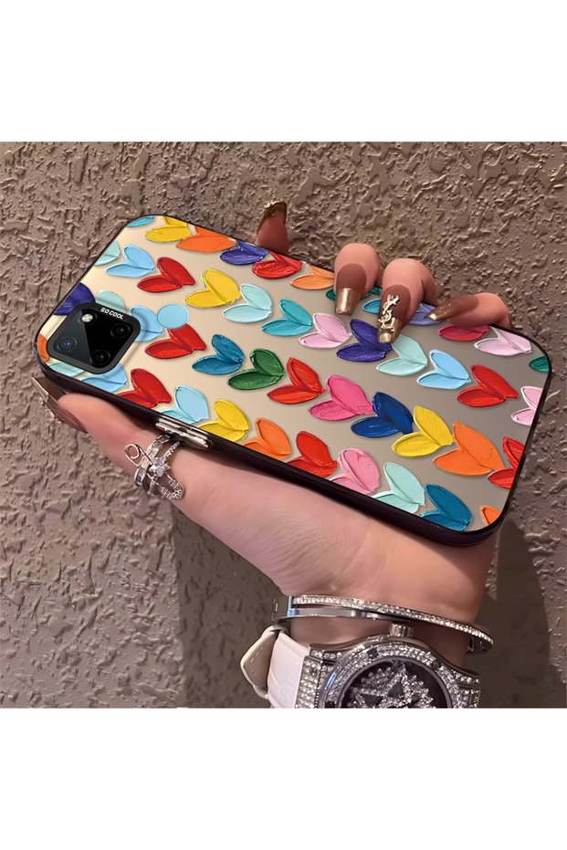 Realme C21Y/C25Y Compatible Silicone Edge Hard Back Anti-Fall Case Colorful Heart