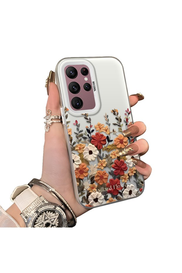 Samsung Galaxy S22 Ultra Compatible Silicone Edge Hard Back Anti-Fall Case Beautiful Flower
