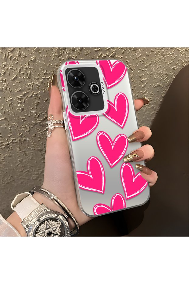 Xiaomi Redmi 13 Compatible Silicone Edge Hard Back Anti-Fall Case Heart Pattern
