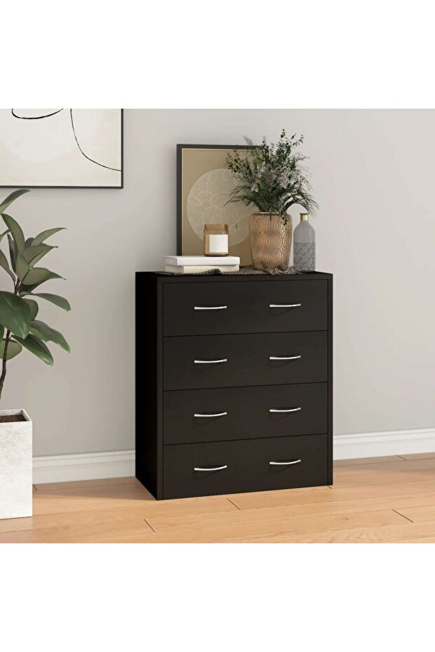 Sideboard with 4 Drawers 60x30.5x71 cm Black