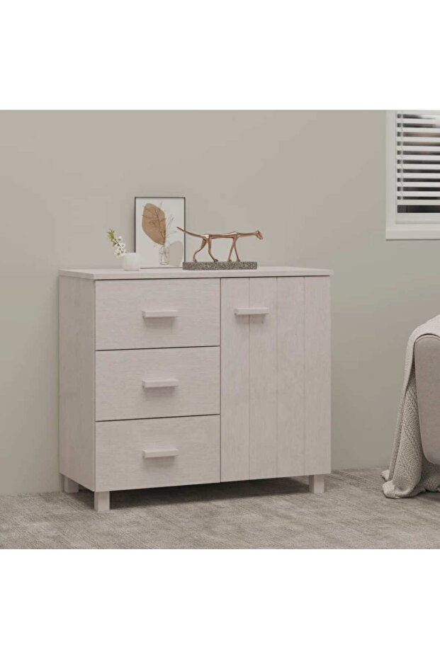 Sideboard HAMAR White 90x40x80 cm Solid Pinewood