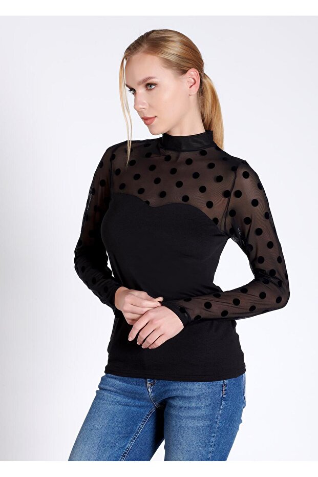1049 Tulle Polka Dot Long Sleeve Women's Bodysuit