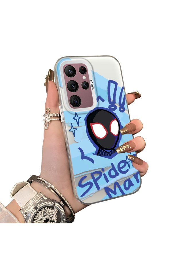 Samsung Galaxy S22 Ultra Compatible Silicone Edge Acrylic Back Spiderman Protective Case