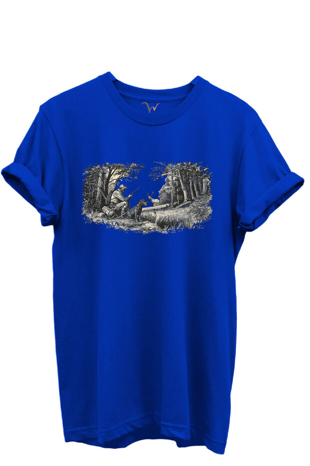 Forest Scene with Nature and Hunting Concept Printed 100% Cotton Regular Fit Crew Neck Unisex T-Shirt