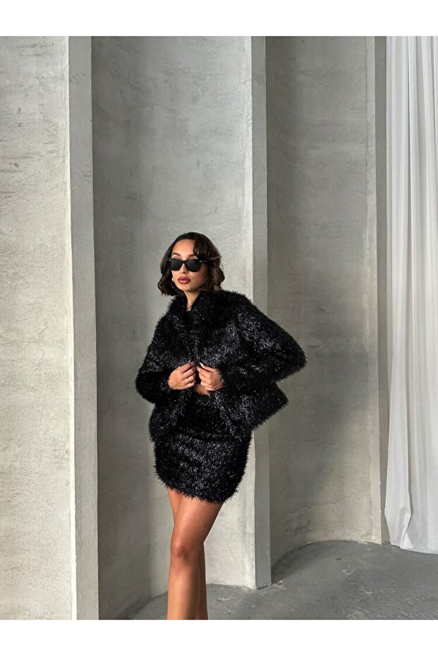 Dik Yaka Simli Saçaklı Ceket - 4