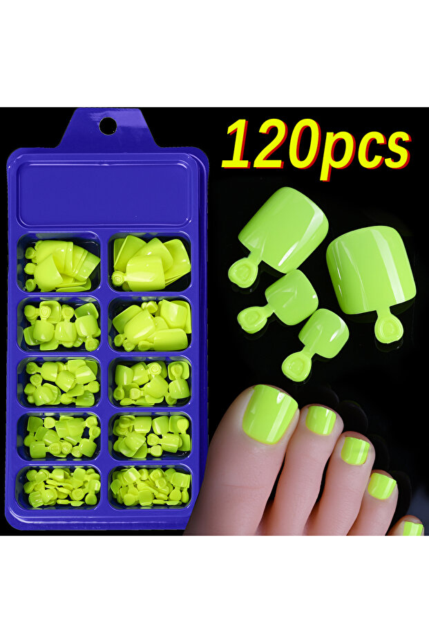 TD247-2 120Pcs Glossy Black Press On Toenails Short Square Full Cover Fake Toenail Tips for Summer W