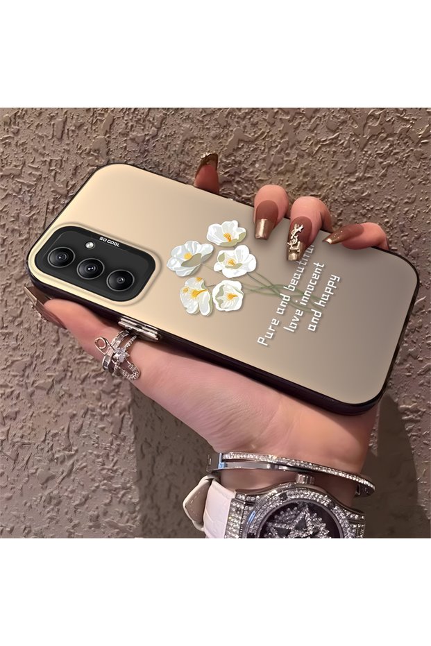 Samsung Galaxy A34 5g Compatible Silicone Edge Acrylic Back White Flower Protective Case