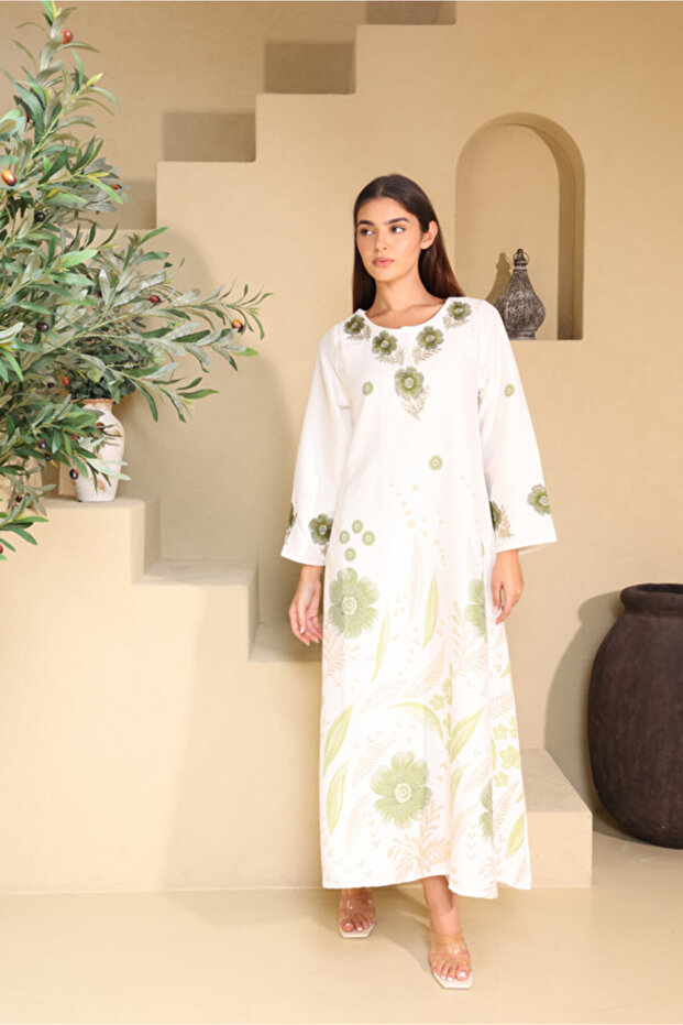 Floral Details Classic Linen Jalabiya
