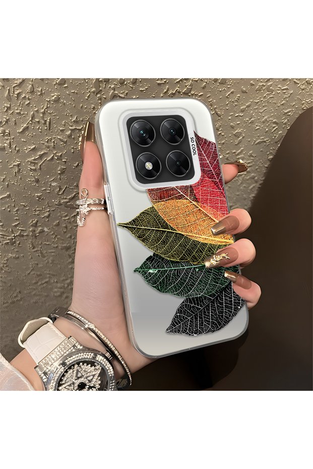 Xiaomi Poco X7 5g Compatible Silicone Edge Acrylic Back Colorful Leaf Protective Case